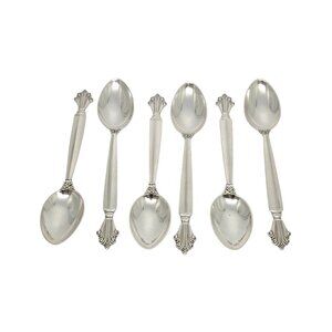 Set of 6 Georg Jensen Denmark Acanthus Sterling Silver Teaspoons 5 3/4" # 19723